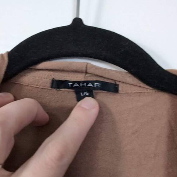 Tahari Coastal Lounge Neutral Long Line Open Front Camel Cardigan L - Picture 7 of 9